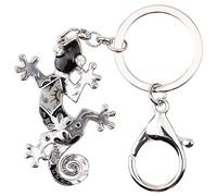 BONSNY Smalto Lega Geco Lucertola Portachiavi Gioielli Per Le Donne Signore Auto Borsa Anelli Chiave Borsa Regali Accessori (Grigio)