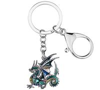 BONSNY Smalto Lega Novità Fantasia Dinosauro Portachiavi per le Donne Carino Drago Gioielli Regali per Auto Borsa Chiave Portafoglio Accessori (Verde)