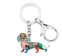 BONSNY Smalto Lega Strass Carino Cane Bassotto Animali Portachiavi Regali per le Donne Signore Auto Chiavi Borsa Cane Amanti Charms Accessori (Multicolore)