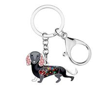 BONSNY Smalto Lega Strass Carino Cane Bassotto Animali Portachiavi Regali per le Donne Signore Auto Chiavi Borsa Cane Amanti Charms Accessori (Nero)
