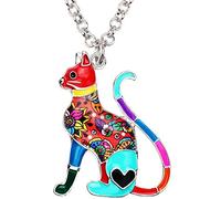 Bonsny Statement smalto lega catena gatto collane ciondolo originale design donne ragazze ciondolo ciondoli, smalto, Multicolore, 35mm x 30mm