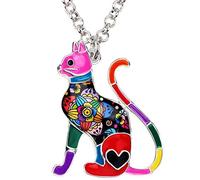 Bonsny Statement smalto lega catena gatto collane ciondolo originale design donne ragazze ciondolo ciondoli, smalto, Red, 35mm x 30mm