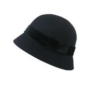 BONSUI cappello donna blu con nastro velluto nero mod BELVET 100% lana
