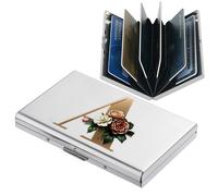 BONSYL® Porta carte di credito in metallo con blocco RFID, per uomini e donne, custodia sottile in acciaio inossidabile con motivi artistici, design antifurto, contiene 6-12 carte.