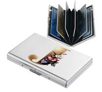 BONSYL® Porta carte di credito in metallo con blocco RFID, per uomini e donne, custodia sottile in acciaio inossidabile con motivi artistici, design antifurto, contiene 6-12 carte.