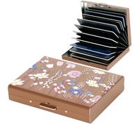 BONSYL® Porta Carte di Credito Portafoglio con Blocco RFID con 10 Scomparti, per Donna e Uomo, Porta Carte di Credito in Metallo in Acciaio Inossidabile. (10 Carte/Oro Rosa/Fiore)