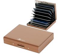 BONSYL® Porta Carte di Credito Portafoglio con Blocco RFID con 10 Scomparti, per Donna e Uomo, Porta Carte di Credito in Metallo in Acciaio Inossidabile. (10 Carte/Oro Rosa)