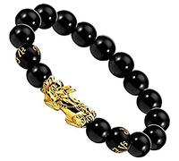 Bontannd 12 Millimetri Feng Shui Nero Ricchezza Obsidian Braccialetto di Perline Bracciali Pixiu per Gli Uomini in Sanscrito a Mano Scolpisce Trasposizioni Donna Uomo Bracciali (12mm)