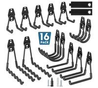 BONTEC 16 ganci da parete neri per garage, supporto bici, ganci a U, J e ondulati, 439 kg su legno/mattone, porta utensili, antiruggine, facile installazione, per biciclette, giardino e ripostigli