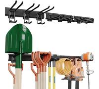 BONTEC Supporto per Attrezzi da Parete, Pannello Portautensili Garage da 122 cm con 8 Ganci Regolabili, Binario 7,8 cm, Porta Scope, Porta Bici, Organizer Officina, Antiruggine, Attrezzi Giardino,Nero