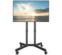 BONTEC Supporto TV da Pavimento 32-70 Pollici Fino a 50 kg, Carrello Porta TV da Terra Mobile con Ruote Bloccabili 360°, Altezza Regolabile Doppia Colonna Robusta, VESA 400x400 mm, Gestione Cavi, Nero