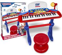 Bontempi | MiniKeyFun - Tastiera Giocattolo a 37 Tasti per Piccoli Musicisti con Microfono, Sgabello e Leggio, Blu e Rosso, 59,9x42,9x11,9 cm