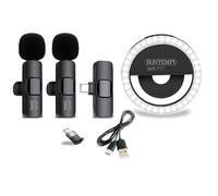 Bontempi | 2 Microfoni Wireless Lavalier con Ring Light, Compatibile con Smartphone, Tablet, Laptop, PC, 8.5x8.5x2.7 cm