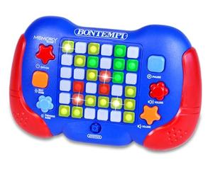 BONTEMPI - Console con 5 Giochi con Luci e Suoni per Sfida al Cervello e Memoria, Alimentazione Batterie Incluse 142x92x40 mm