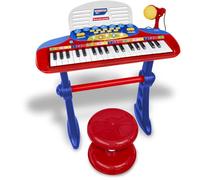 Bontempi | MiniKeyFun - Tastiera Giocattolo a 37 Tasti per Piccoli Musicisti con Microfono, Sgabello e Leggio, Blu e Rosso, 59,9x42,9x11,9 cm