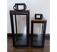 BONTURI CASA HOME DECORATION Lanterna Set 2 Pz Metallo Legno 16 x 16 x 45 Cm 20 x 20 x 50 Cm Black