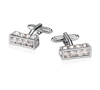 Bonus Dad Gemelli, gemelli da uomo in acciaio inox color argento, rettangolari, per camicie da smoking, 2 x 0,8 cm