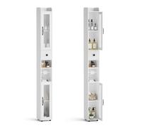 BonVache Armadietto da bagno stretto con ripiani regolabili e supporti, armadio alto e stretto con ante in vetro e cassetto, per bagno, soggiorno, cucina, piccoli spazi, 20 x 20 x 180 cm