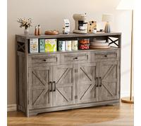 BonVache Credenza, credenza con cassetti, credenza con scaffali aperti, per cucina, sala da pranzo, soggiorno, 130 x 35 x 95 cm, grigio