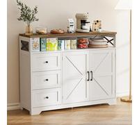 BonVache Credenza, credenza con cassetti, credenza con scaffali aperti, per cucina, sala da pranzo, soggiorno, 120 x 35 x 95 cm, colore bianco