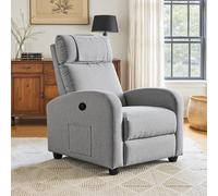 BonVache Poltrona relax, poltrona per il tempo libero con porte di ricarica USB e TypeC, schienale e poggiapiedi regolabili, per soggiorno, camera da letto, ufficio, tessuto di lino, grigio chiaro