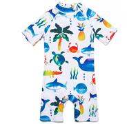 BONVERANO Costume Bagno Bambini UPF 50+ Protezione Solare Chiusura Zip (Bianco 2, 9-12 Mesi)