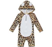BONVERANO Costume Bagno Neonati UPF 50+ Protezione Solare Cappuccio Chiusura Zip (Motivo Leopardo, 24-36 Mesi)