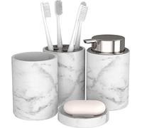bonVIVO Marmora Set Accessori Bagno 4 Pezzi - Kit Moderno con Porta Sapone, Dispenser, Bicchiere e Porta Spazzolini - Design Elegante Effetto Marmo