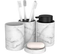 bonVIVO Marmora Set Accessori Bagno 4 Pezzi - Kit Moderno con Porta Sapone, Dispenser, Bicchiere e Porta Spazzolini - Design Elegante Effetto Marmo