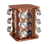 bonVIVO Porta Spezie Girevole da Cucina - Portaspezie Salvaspazio in Vetro e Acciaio Inox con 12 Barattoli per Spezie Ermetici - Portaspezie Girevole 360° - Design Rame