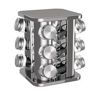 bonVIVO Porta Spezie Girevole da Cucina - Portaspezie Salvaspazio in Vetro e Acciaio Inox con 12 Barattoli per Spezie Ermetici - Portaspezie Girevole 360° - Design Argento