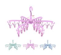 BONYCUST Stendibiancheria per calze da appendere con 24 mollette da bucato pieghevoli in plastica - per calzini biancheria intima vestiti per bambini pieghevole (Rosa)