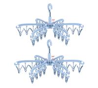 Bonycust Stendibiancheria pieghevole con 2 clip per asciugare calzini, biancheria intima, vestiti per bambini, asciugamani, stendibiancheria girevole per calzini, 2 pezzi, blu