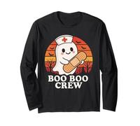 Boo Boo Crew Nurse Funny Retro Ghost Halloween Infermiera Infermiera Infermiera Maglia a Manica
