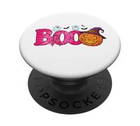 Boo Cancro al seno nastro rosa carino zucca fantasma Halloween PopSockets PopGrip Adesivo