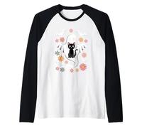 Boo Cat Lover Carino Kawaii Fiorista Floreale Halloween Maglia con Maniche Raglan