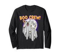 Boo Crew Halloween Dog And Cat Ghost Moon Costume Tee Maglia a Manica