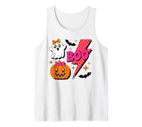Boo Ghost Pumpkin Retro Rosa Halloween Checkered Lightning Canotta