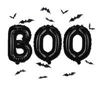 BOO - Set di Palloncini in Lamina Con Pipistrelli 3D in PVC, Nero, 40,6 Cm, Kit per Halloween Con 12 Pipistrelli Falsi, Palloncini in Mylar Con Lettere Boo, per Horror