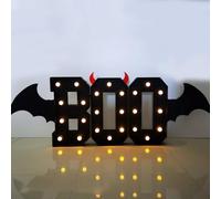 Boo Sign Light Up Halloween Decor LED Marquee Letters con Ali di Pipistrello for Interni for Tavolo da Cucina Camera da Letto Soggiorno casa Parete Decorazione for Feste(100cm/3.3FT)