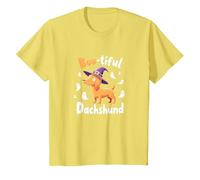 Boo-Tiful Bassotto Halloween Felpa Spettrale Amante dei Cani Maglietta, Bambini, Limone, 12 Anni