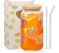 Booaee Bicchiere con Cannuccia,500 ml Bicchiere Vetro con Cannuccia per Halloween Bicchiere con Cannuccia Halloween Zucca Bicchieri per caffè succo di frutta cocktail e altro ancora