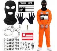 Booaee Costume da prigioniero da uomo, costume da prigione con manette, tatuaggi, targhette per il nome, tuta arancione per adulti, per Halloween e carnevale