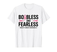 Boobless and Fearless Funny Breast Cancer Awareness Quote Maglietta