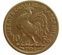 BoodLo Gallo da 10 franchi 1899-1914 Moneta commemorativa placcata in Oro, Replica Straniera di Un Franco Francese, 1906