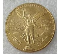 BoodLo Moneta commemorativa placcata in Oro, Copia estera, 50 pesos messicani, Anno (1921-1947), 1944