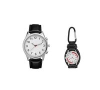 BooeDareno Orologio da tasca con gancio in pelle per esterni, orologio al quarzo con display analogico, per passeggiate e campeggio, alla moda, Pelle nera, misura unica