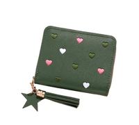 BooeDareno Portafoglio corto da donna con nappa, borsa portamonete in pelle PU con cerniera per ragazza carina, borsa a mano femminile, Verde, Taglia unica
