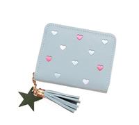 BooeDareno Portafoglio corto da donna con nappa, borsa portamonete in pelle PU con cerniera per ragazza carina, borsa a mano femminile, Blu, Taglia unica