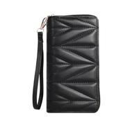 BooeDareno Portafoglio lungo trapuntato alla moda da donna, con cerniera intorno alla pochette portamonete, multi slot per carte di credito borsa per telefono cellulare, Nero , Taglia unica